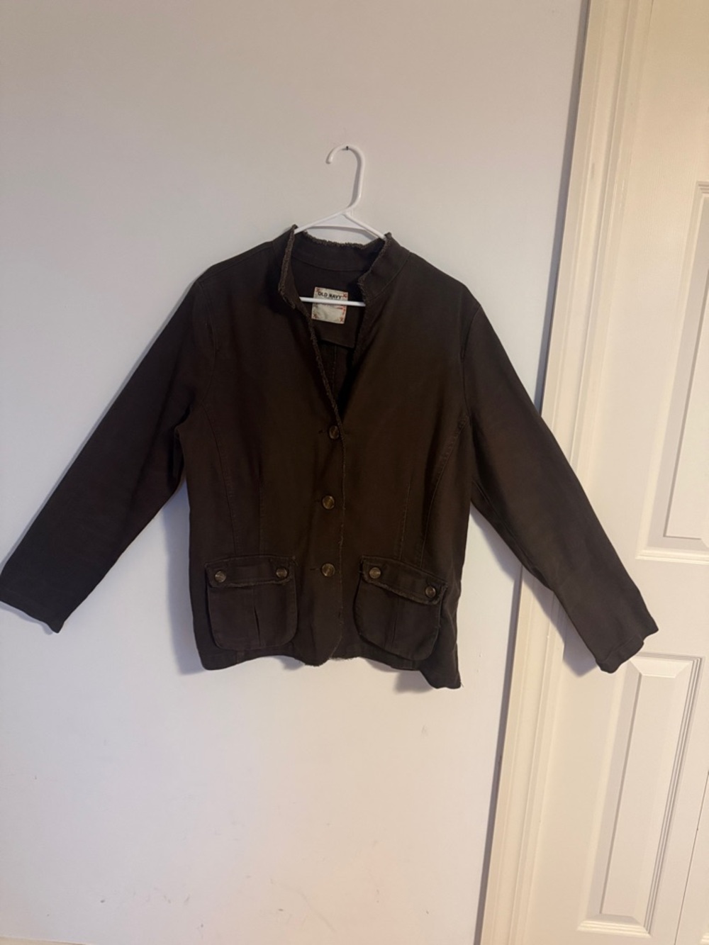 Old Navy Brown Utility Jacket Raw Edge Button Front Casual